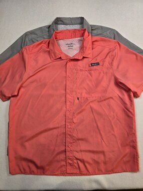 TWO Eddie Bauer Mens XXL Short Sleeve Performance Fishing Shirt FLAWED